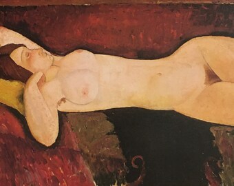 Original Vintage Print 1992 by Modigliani. Nude, Eyes Shut (1919) Expressionism Fauvism, Modern Wall Art Home Decor