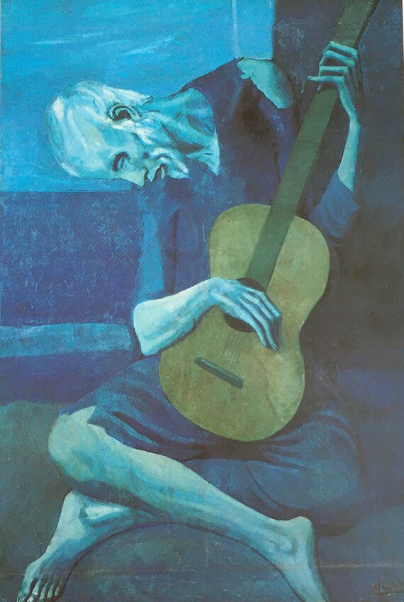 Vintage 1961 Pablo Picasso Guitar on Table Cubist Art Print Vintage 1961 Pablo Picasso Guitar on Table Cubist Art Print