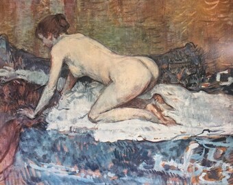 Original Vintage Print 1966 by H. Toulouse-Lautrec. Crouching Nude (1897) French Impressionism, Modern Wall Art, Home Decor