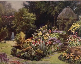 Original Vintage Small Print by E W Haslehust Circa 1913 Dukeries Nottinghamshire Japanese Garden Rufford Abbey. Topographic Wall Art, Decor