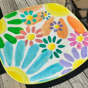 Square Colorful Floral 7&quot; Ceramic Plate