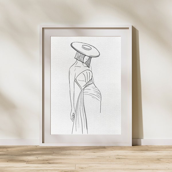 Modern Corset Wedding Dress Printable Art | Satin Wedding Dress Print | Courthouse Wedding Dress Drawing | Elopement Wedding Dress Line Art