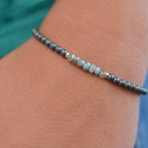 Men’s Boulder Opal Rondelle Bar with Matte Gray Hematite or Black Onyx Bracelet • Sterling Silver or 14k Gold Filled • October Birthstone