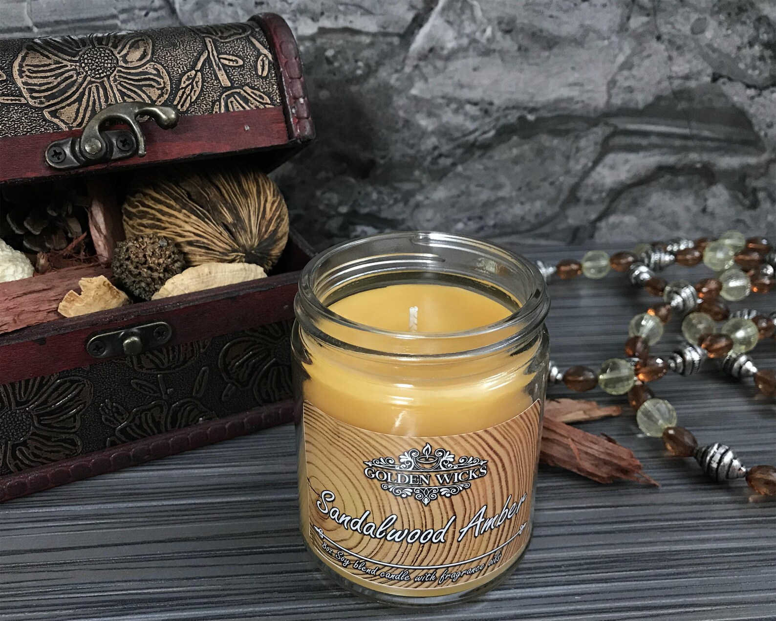 Sandalwood Amber candle 8oz Wood aroma candle Wood scent Etsy