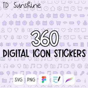 360 Digital Icon Stickers | Clear Stickers | Functional Stickers | Tiny Cute Stickers Icons | SVG & PNG | Transparent and With Background