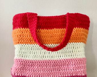 Lesbian Pride Tote Bag  | Custom Crochet Bag | LGBTQ+ Pride | Sapphic Pride | Canvas Tote Bag | Subtle Pride Flag | Gay Gift | Wlw LGBTQ