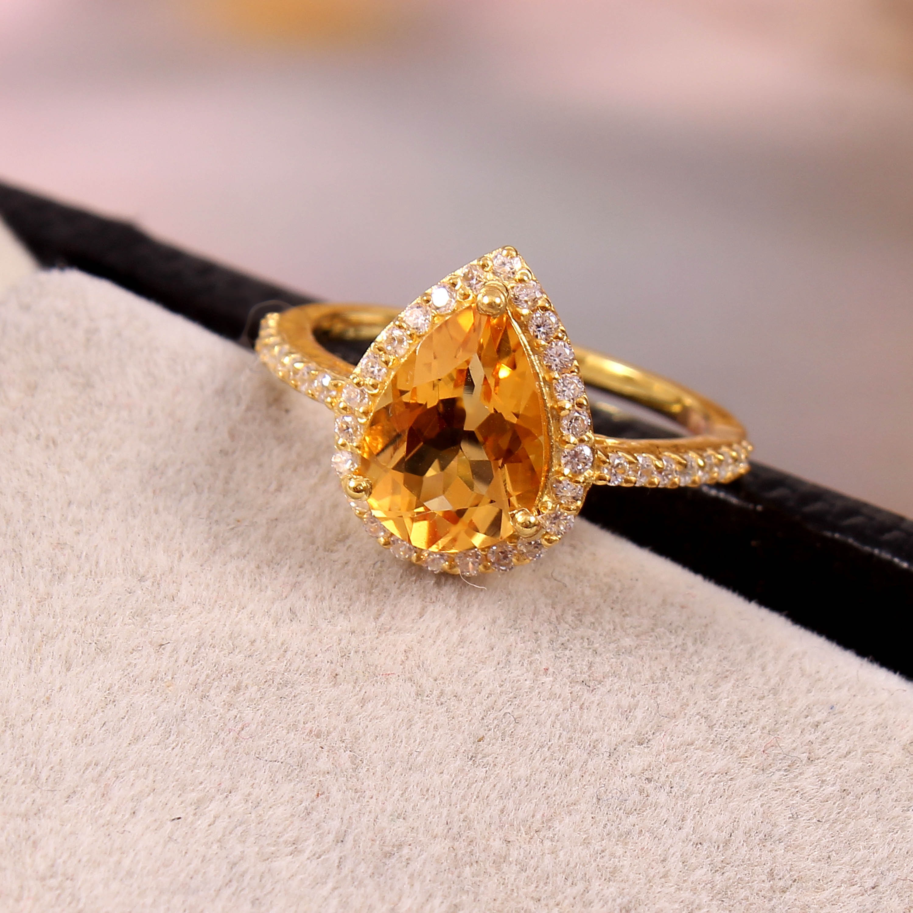 Citrine Engagement Ring Plain Yellow Gold Band 7x10mm Pear Etsy UK