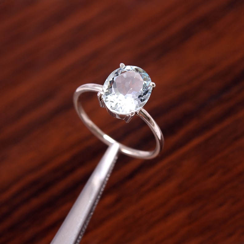 Blue Aquamarine Ring Natural Aquamarine March Birthstone Ring Anniversary Ring Solitaire Ring Aquamarine Ring Silver Ring