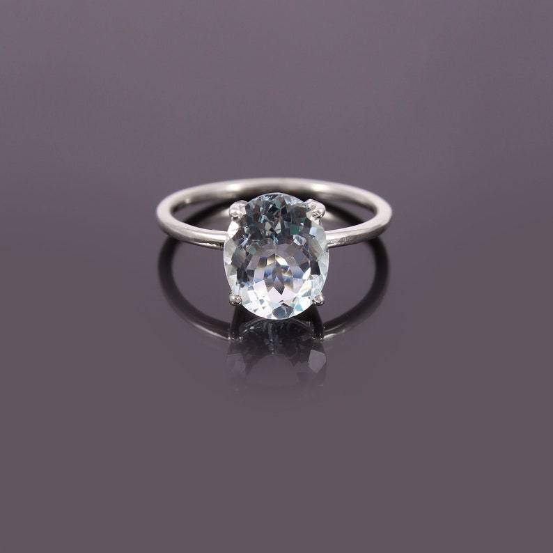 Blue Aquamarine Ring Natural Aquamarine March Birthstone Ring Anniversary Ring Solitaire Ring Aquamarine Ring Silver Ring