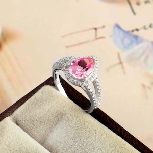 Lab Pink Sapphire Ring, Pear Pink Sapphire Ring, Statement Ring, Wedding Ring, 925 Sterling Silver Ring, Everyday Ring, Gift For Her
