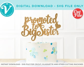Annonce de grossesse de grande soeur | Fichiers SVG pour Cricut | Décoration de gâteau bricolage pour annonce de bébé