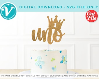 Uno Cake Topper SVG | Décoration de fête pour le premier anniversaire de bébé (téléchargement numérique)