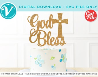 Fichier SVG de baptême pour Cricut | Que Dieu vous bénisse DIY pour gâteau | Décoration de fête de baptême