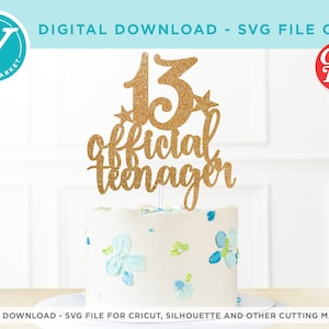 13th Birthday SVG file for Cricut | 13 Official Teenager DIY Cake Topper |  Birthday Party Decor