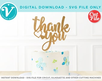 Merci Cake Topper SVG | Cricut, Silhouette, Découpe laser (téléchargement numérique)