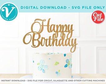 Fichier SVG de gâteau de joyeux anniversaire | Décoration de fête DIY (téléchargement numérique)