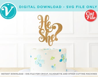 Il ou elle Cake Topper SVG | Décoration révélatrice de genre (téléchargement numérique)