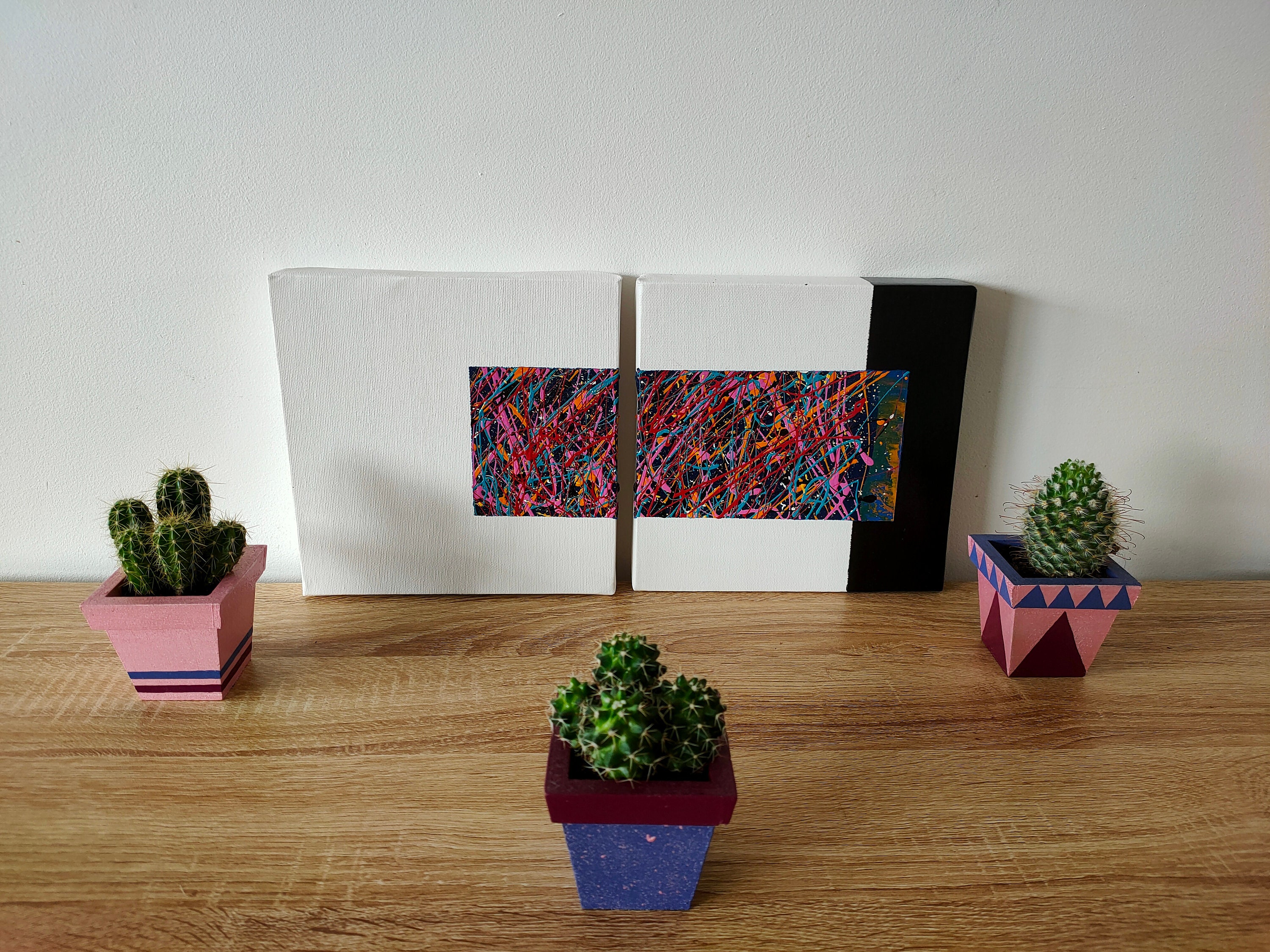 Petits Tableaux Acrylique, Peinture Abstraite, Action Painting. 20x20 cm