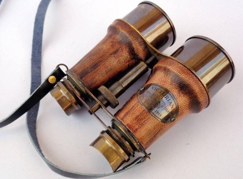 6" Vintage Maritime Leather & Brass Binocular~Antique  Spyglass Telescope Gift 