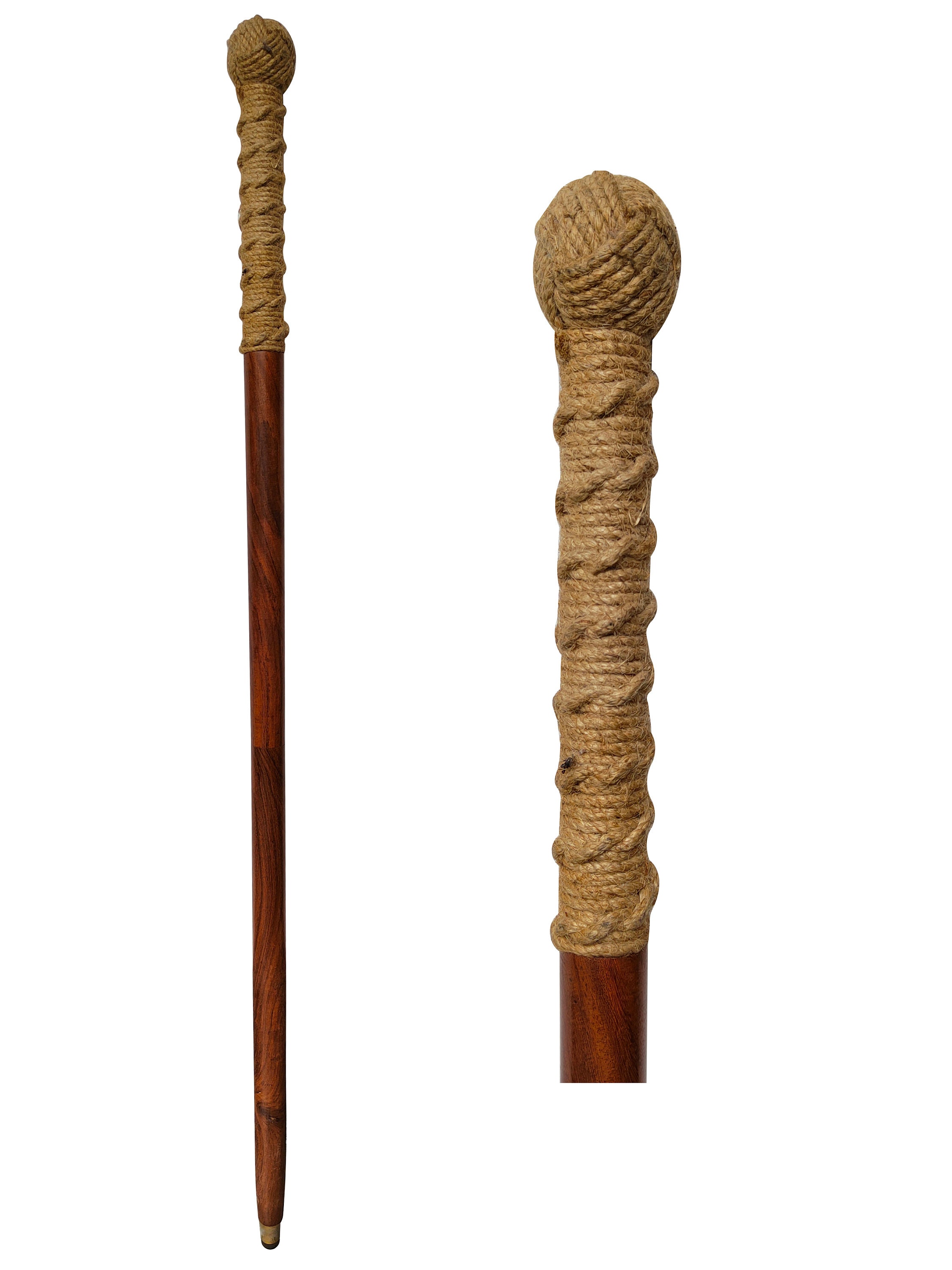 Victorian Antique Jute Knob Wooden Cane Decor Walking Stick Nautical