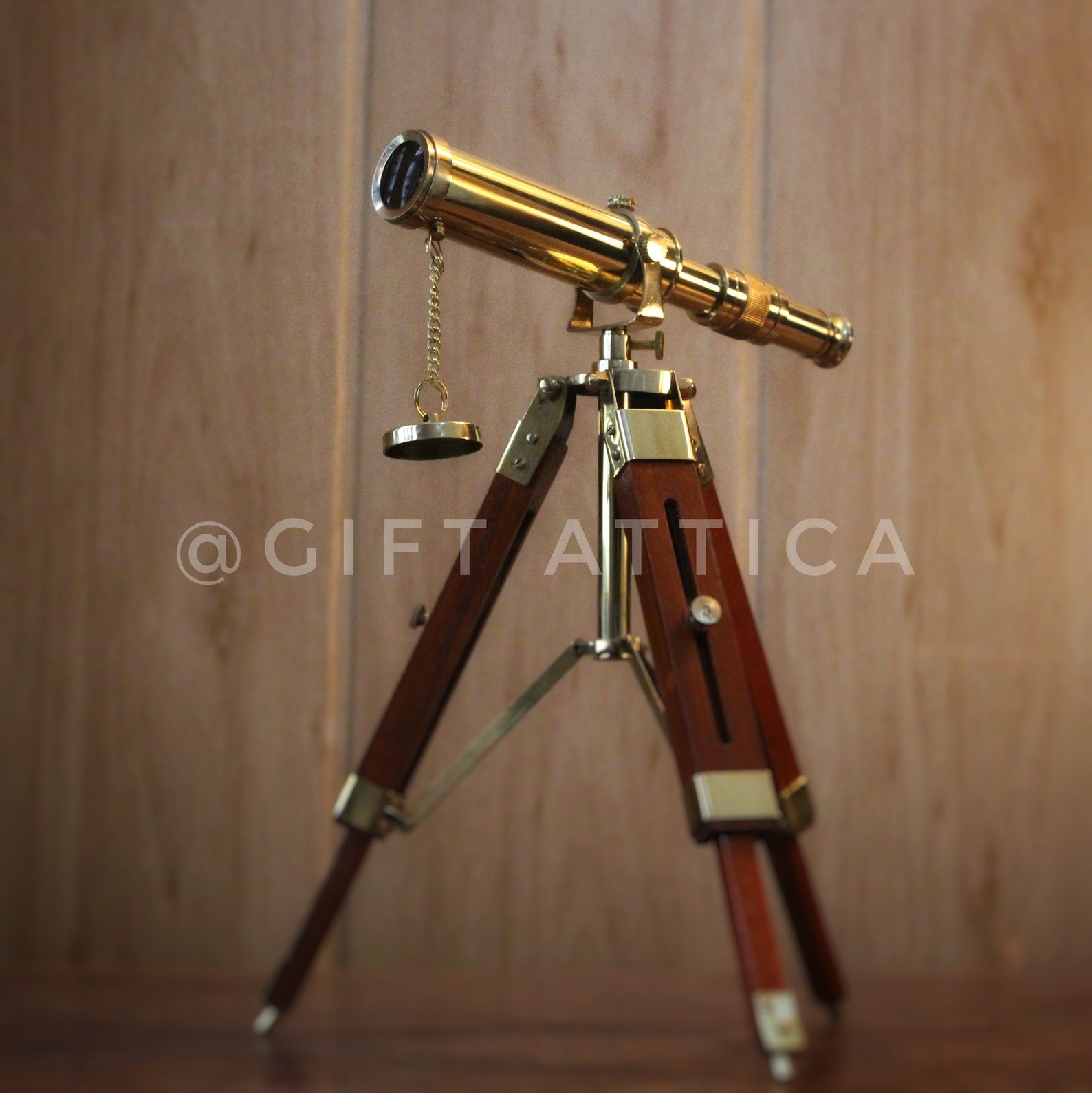 Vintage Brass Telescope With Wooden Stand an Antique Etsy