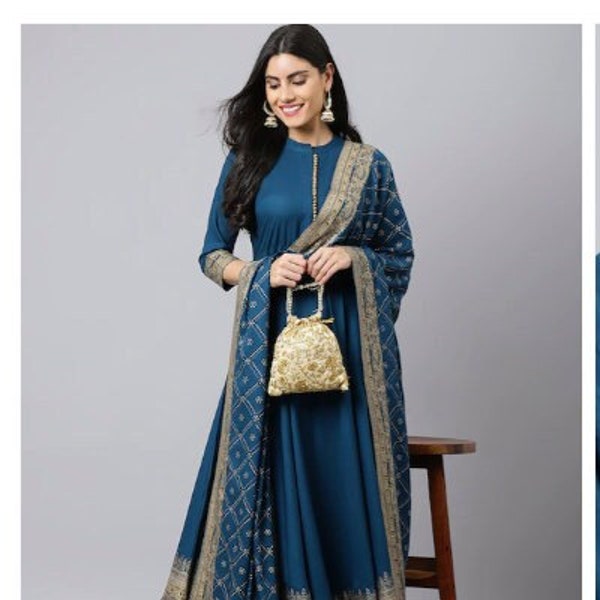 Women Teal Blue Anarkali Suit Dupatta,readymade salwar kameez,anarkali suit,indian pakistani wedding dresses for women,ladies ready to wear