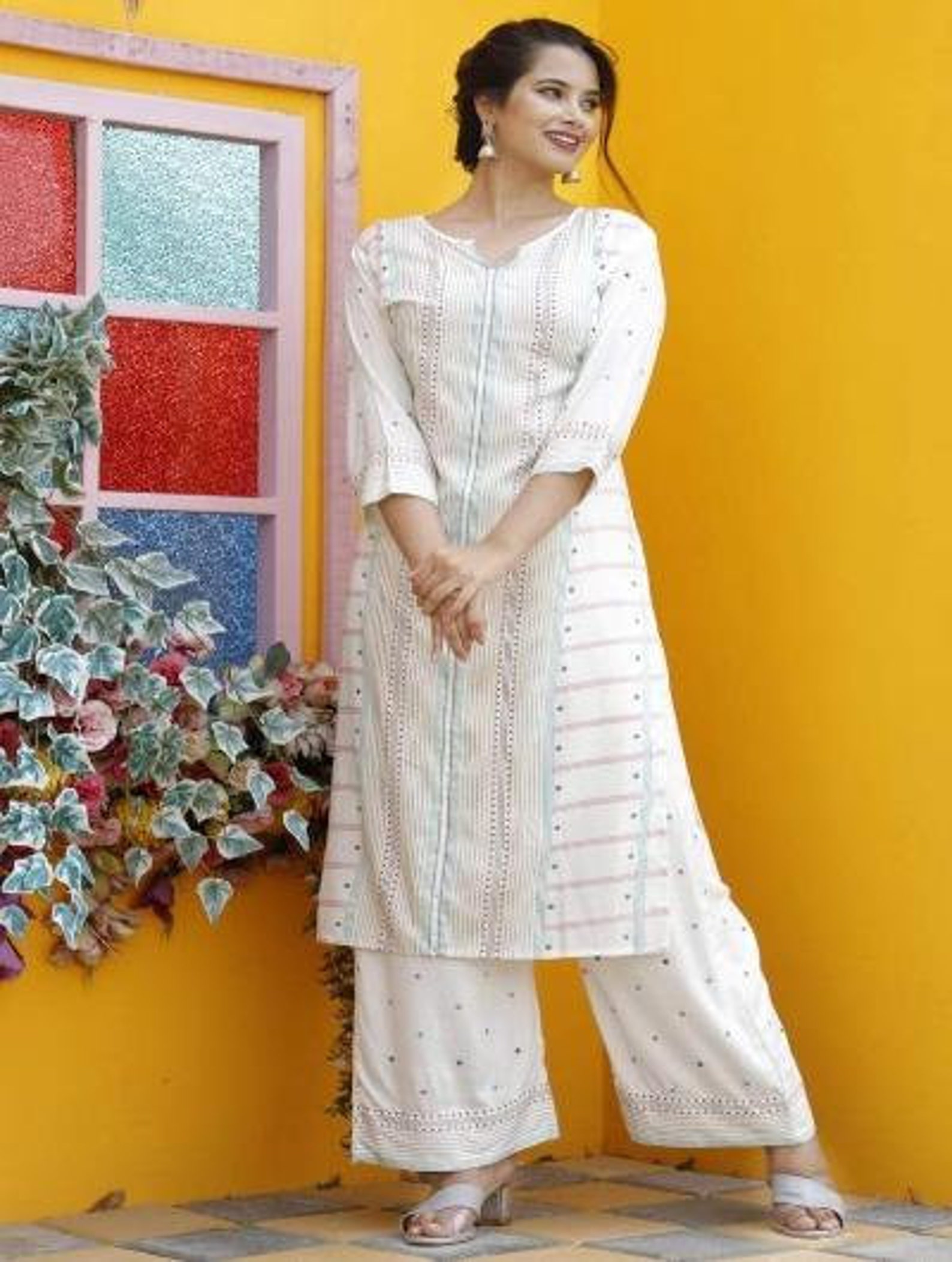 Designer Cotton White Top Salwar Kameez Set of 2 | Etsy