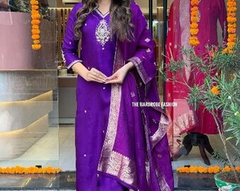 Purple Cotton Adda Hand Work Salwar Suit Set