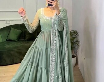 Pastel Green Georgette Flair Anarkali Suit Set