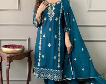 Turquoise Blue Heavy Embroidered Salwar Suit Set