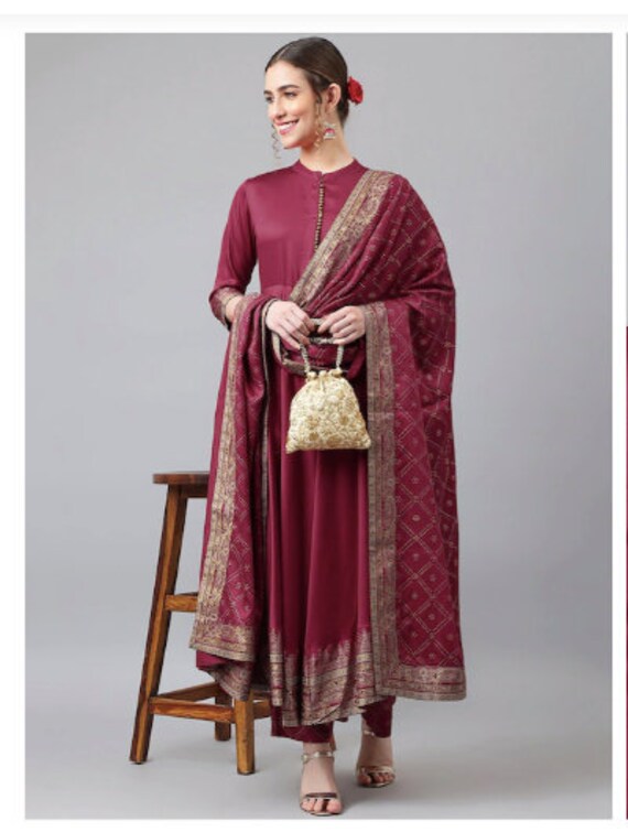 Maroon Embroidered Net Anarkali Suit – Maharani