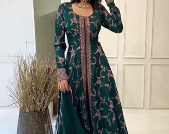 Green Georgette Embroidered Sequins Anarkali Suit