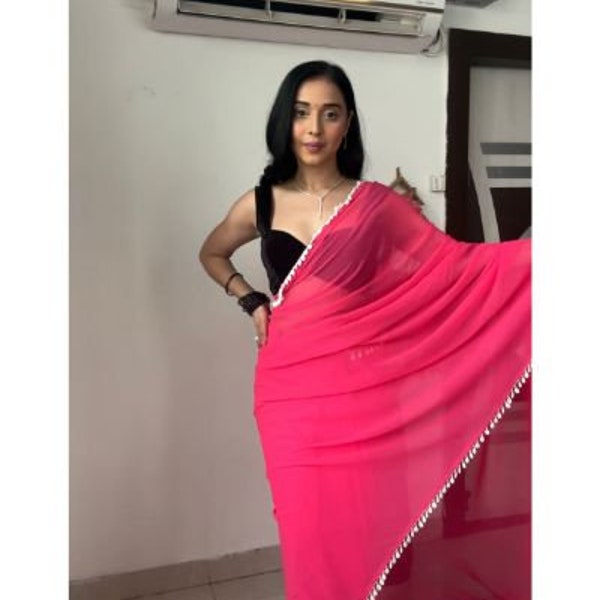 Pink 1 Minute Saree Ready to Wear Georgette Sari