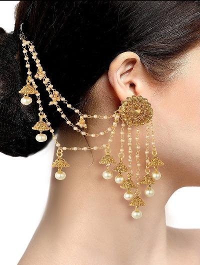 Gold Plated Earrings Hair Chain 