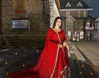 Red Georgette Embroidered With Sequins Anarkali Suit Set