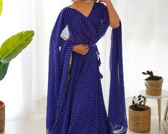 Royal Blue Soft Georgette Leheriya Print Lehenga Set