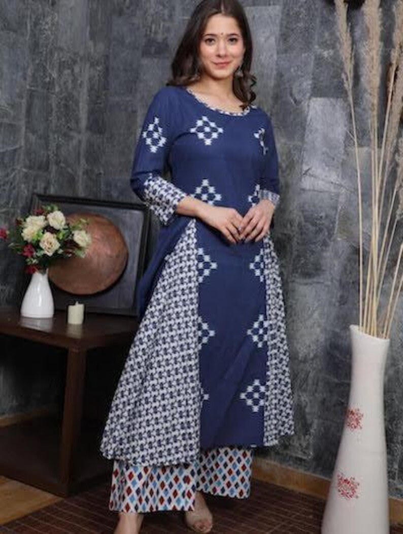Blue,White,Salwar,Shalwar,Kameez,Dupatta,Readymade,Women,Suit,Indian,Pakistani,Palazzo,Suit,Print,Rayon,Kurti,Kurta,Dress,Ladies,Girls,Uk