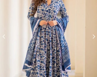 UK Next Day,Indigo Anarkali Blue Salwar Kameez Dupatta Suit,Anarakli suit,kurti palazzo,indian outfit,indian dress,pakistani suit