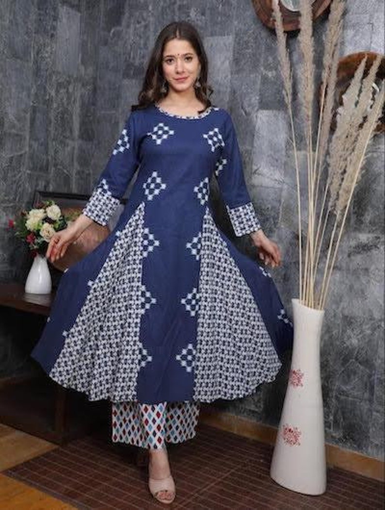 Blue,White,Salwar,Shalwar,Kameez,Dupatta,Readymade,Women,Suit,Indian,Pakistani,Palazzo,Suit,Print,Rayon,Kurti,Kurta,Dress,Ladies,Girls,Uk