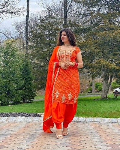 Orange Gold Patiala Kurti Dupatta Punjabi Suitindian - Etsy UK