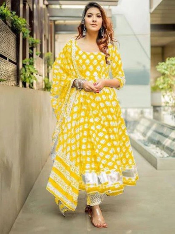 Mustard Yellow Pure Satin Georgette Salwar Suit - PinkSaree
