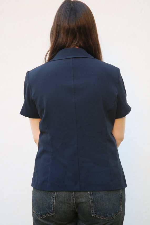 Collared Button-Up Blouse : Navy Blue Blouse - image 4