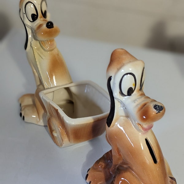 Rare, 1940's Disney Pluto Mini Planter & Pluto Piggy Bank