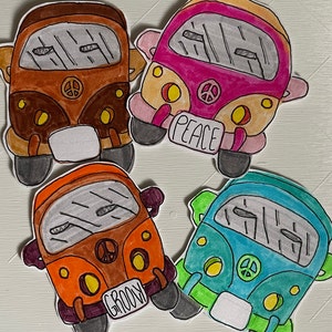 Groovy Van Sticker / Aangepaste tekst / Handgetekend en gekleurd