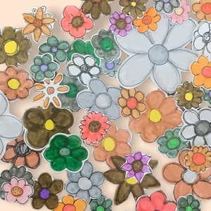 20 autocollants de fleurs / Mystery Pack / Couleurs et tailles surprises