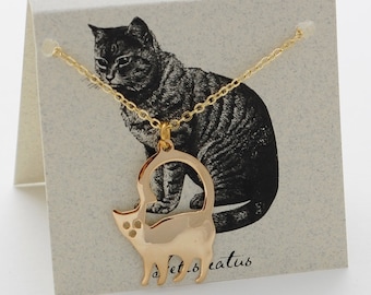 Katze Halskette -14k Gold über Sterling Silber