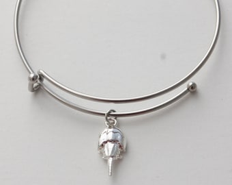 Horseshoe Crab Silver Charm Bangle Bracelet - sterling silver plate