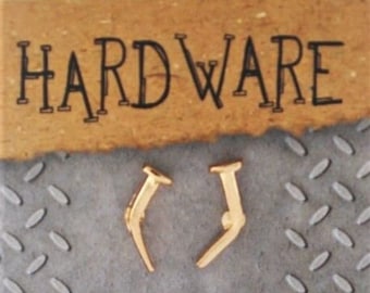 Bent Nail Hardware Stud Earrings - gold