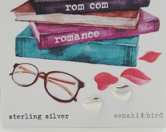 Booklovers Heart Sterling Silver Studs - Rom Com/Chic Lit/Romance