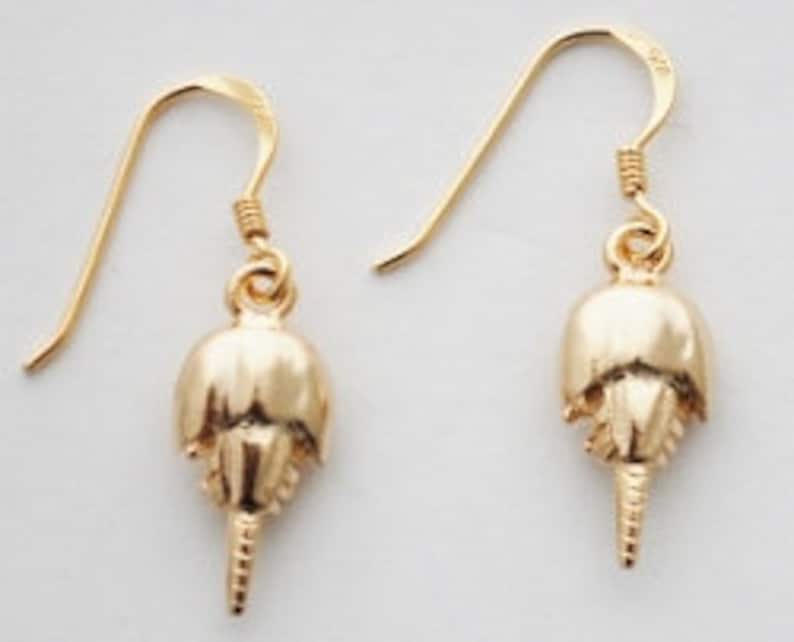 Horseshoe Crab Earrings Gold Dangle Wire Etsy